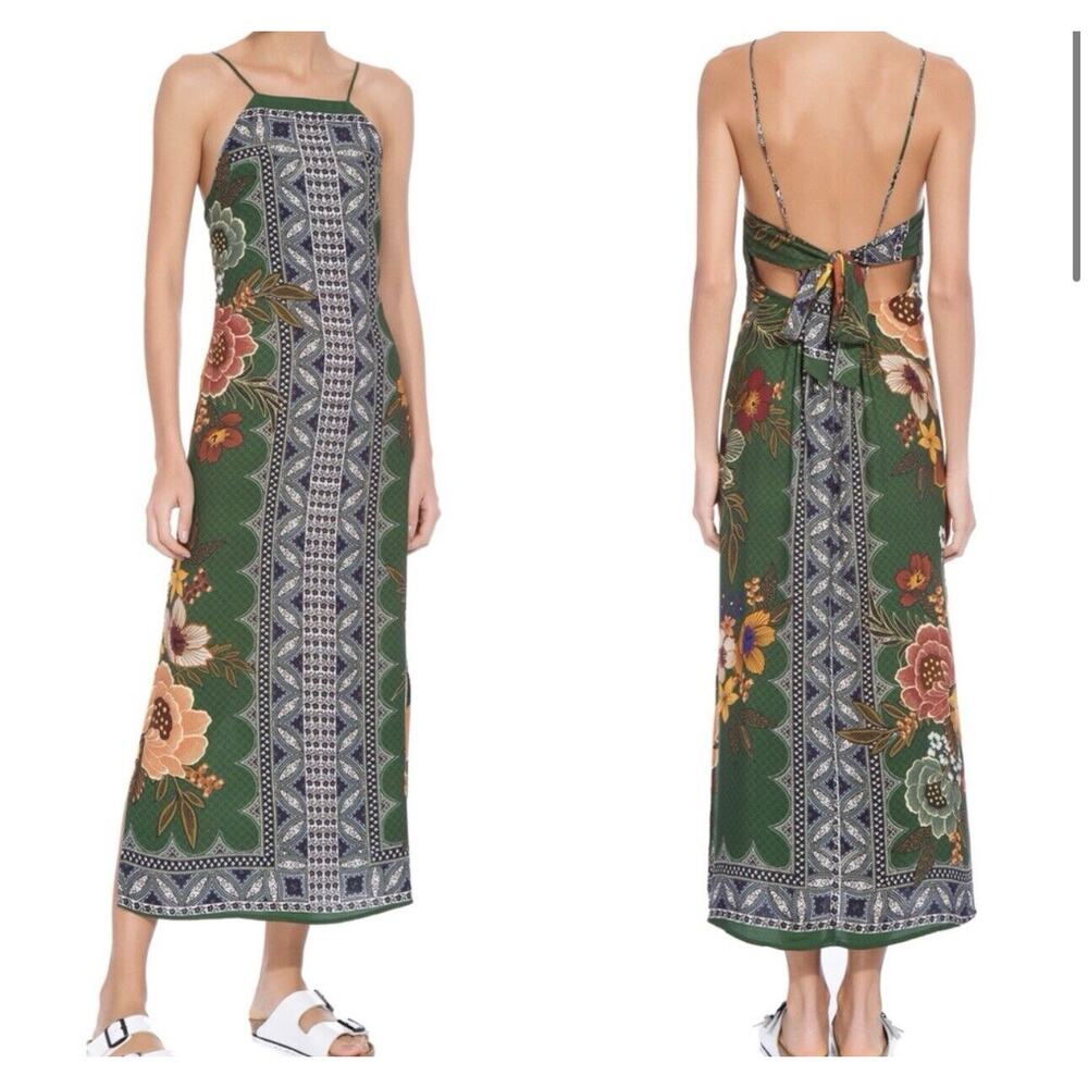 FARM Rio Green Floral Midi Dress